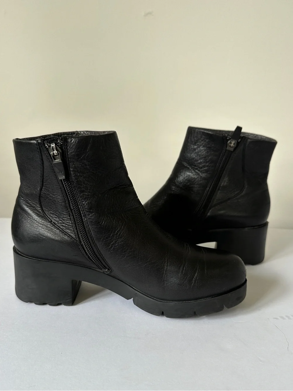 Camper Black Leather Ankle Boots with Side Zip